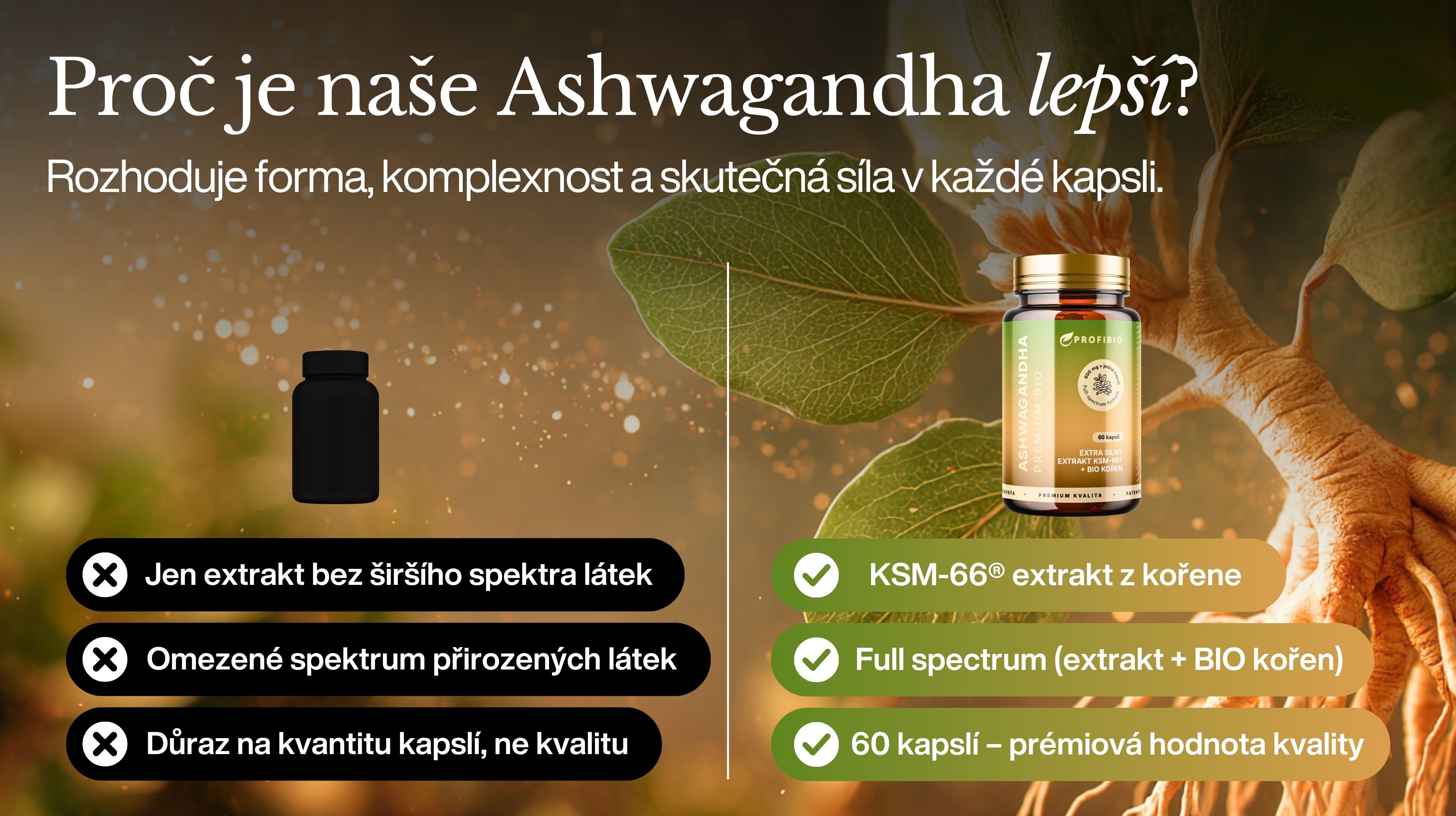 PREMIUM Ashwagandha KSM-66®, 600 mg, Extra silný extrakt + BIO kořen, Bioaktivní Full Spectrum, Vysoce vstřebatelná, 60 kapslí -3
